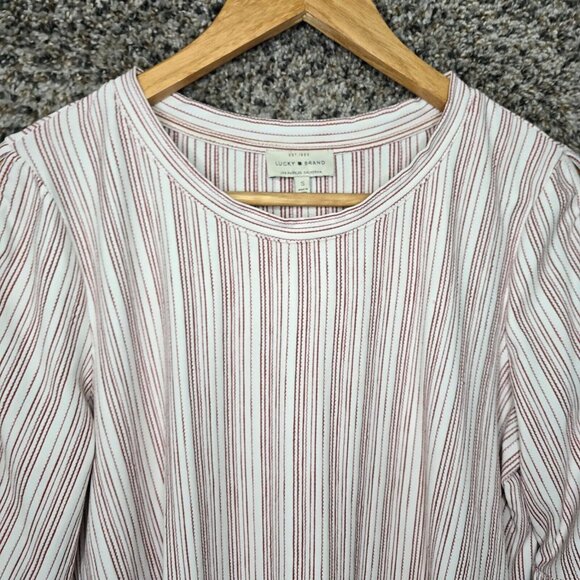 Lucky Brand Top Womens Small Mauve Striped Cold Shoulder Stretch Tee Casual - Picture 4 of 7